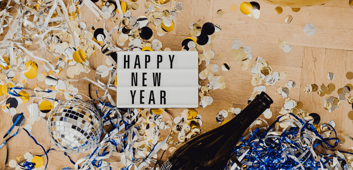 Happy New Year sign and party celebration